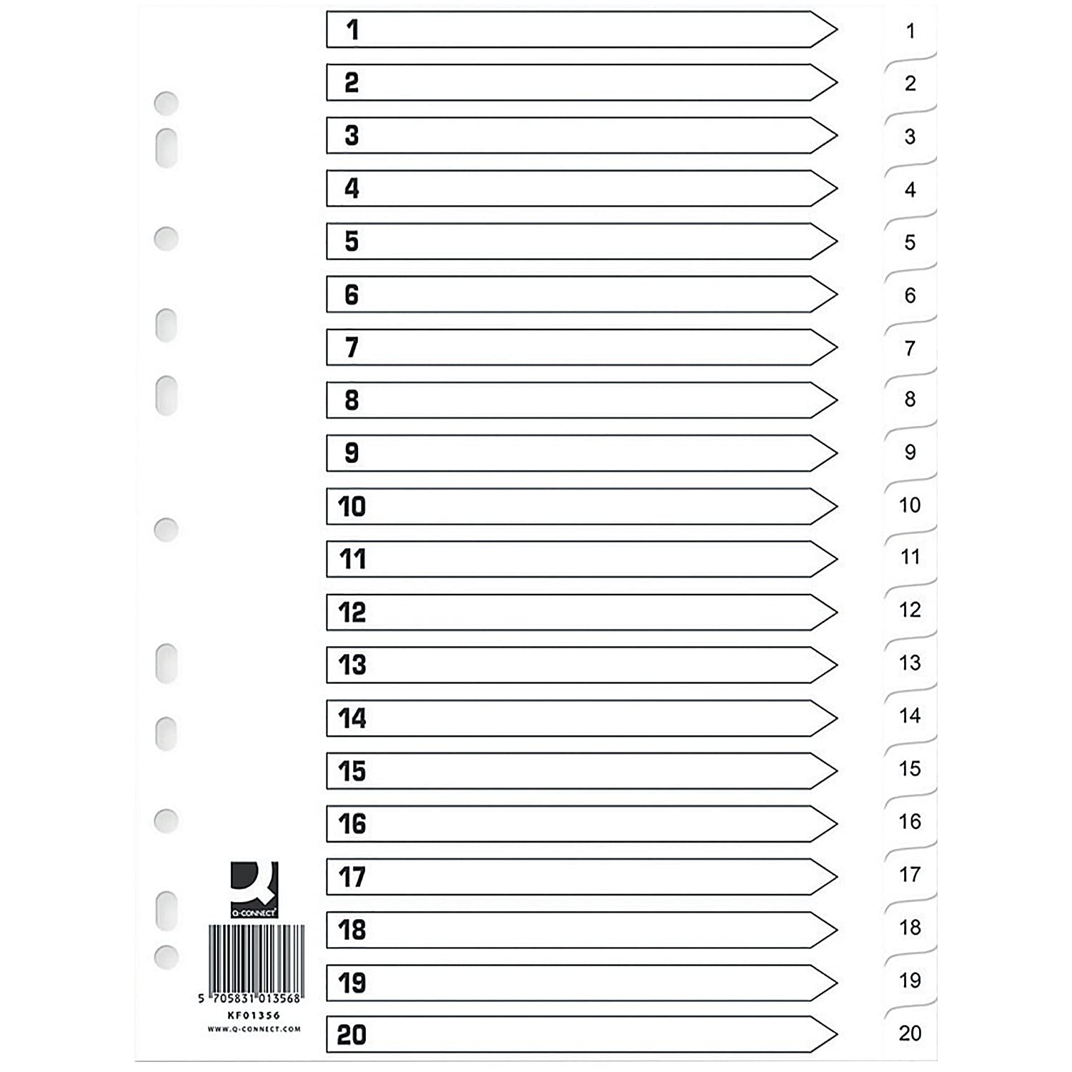 Q-Connect Index 1-20 Polyp Wht Pk10