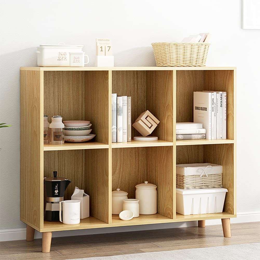 Photo 1 of IOTXY Freestanding Open Cubes Bookcase - 2-Tier Floor Standing Wooden Storage Display Cabinet Organizer with Legs for Home Office, 6-Cubes Open Shelf Low Short Bookshelf, Oak