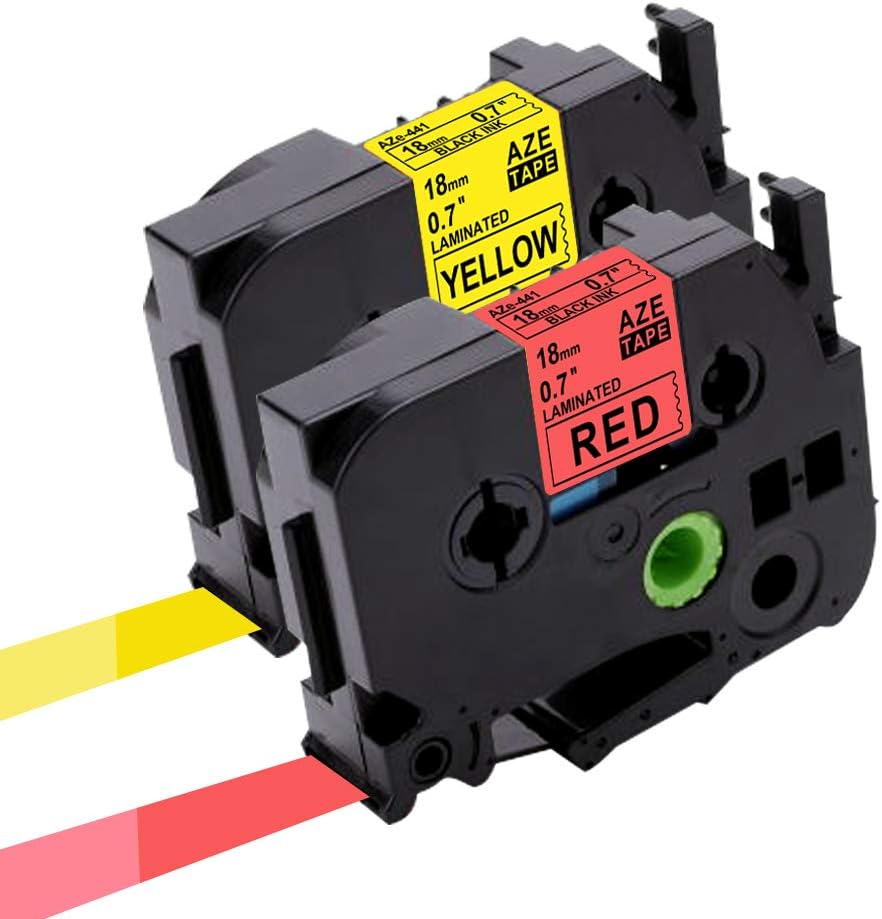 Replace Brother P-Touch 18mm 3/4 Inch TZe Tape TZe-641 TZe-441 Black on Yellow/Red Laminated Label Tape Compatible with Brother Ptouch Label Maker PTD400 PT-D450 PT-D600, 26.2 Feet 8m
