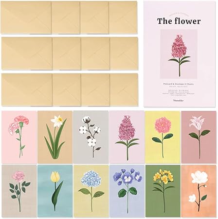 Amazon モノライク ザ フラワー 葉書 12p 封筒 12p セット はがき ポストカード The Flower Postcards Envelopes Set きれいな花のイラストはがき袋セット ポストカード 絵柄付はがき 文房具 オフィス用品