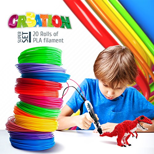 3D printer pen PLA filament 1.75mm Nozzle Universally Compatible - Safe Non Toxic - Plant Based - 330 Feet Total - 20 Rolls 16.5 Feet Each, 16 common color + 4 Glow In The Dark.