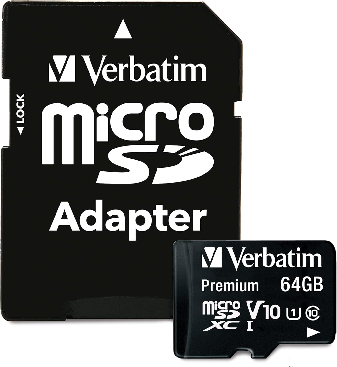 Verbatim Premium U1-64 GB microSDXC Memory Card, incl. Adapter, Class 10, up to 90 MB/s Reading Speed, black — image 1