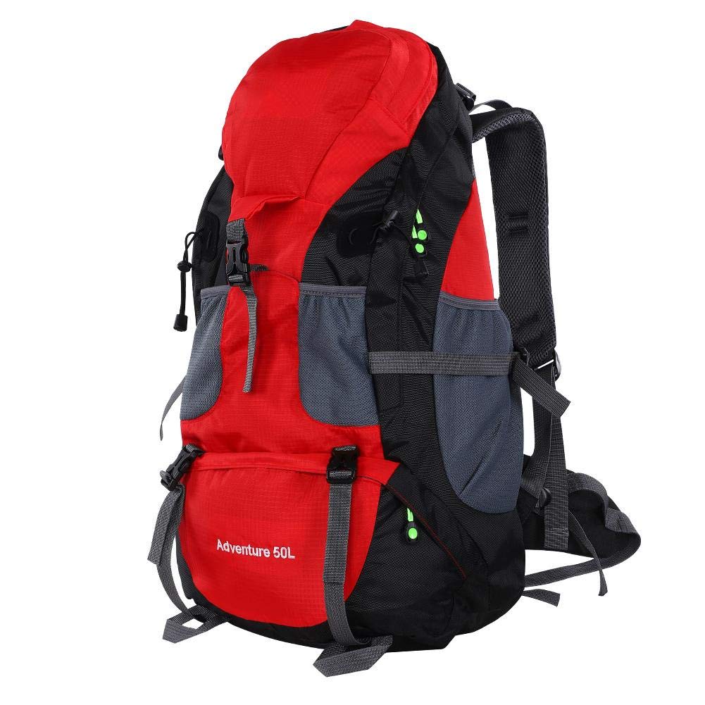 Trekking Bag, 50L Waterproof Sports Backpack Hiking Mountaintop Motorcycle MTB Ski Unisex Backpack (Red) Mountaineering And Camping Mountaineering Bag
