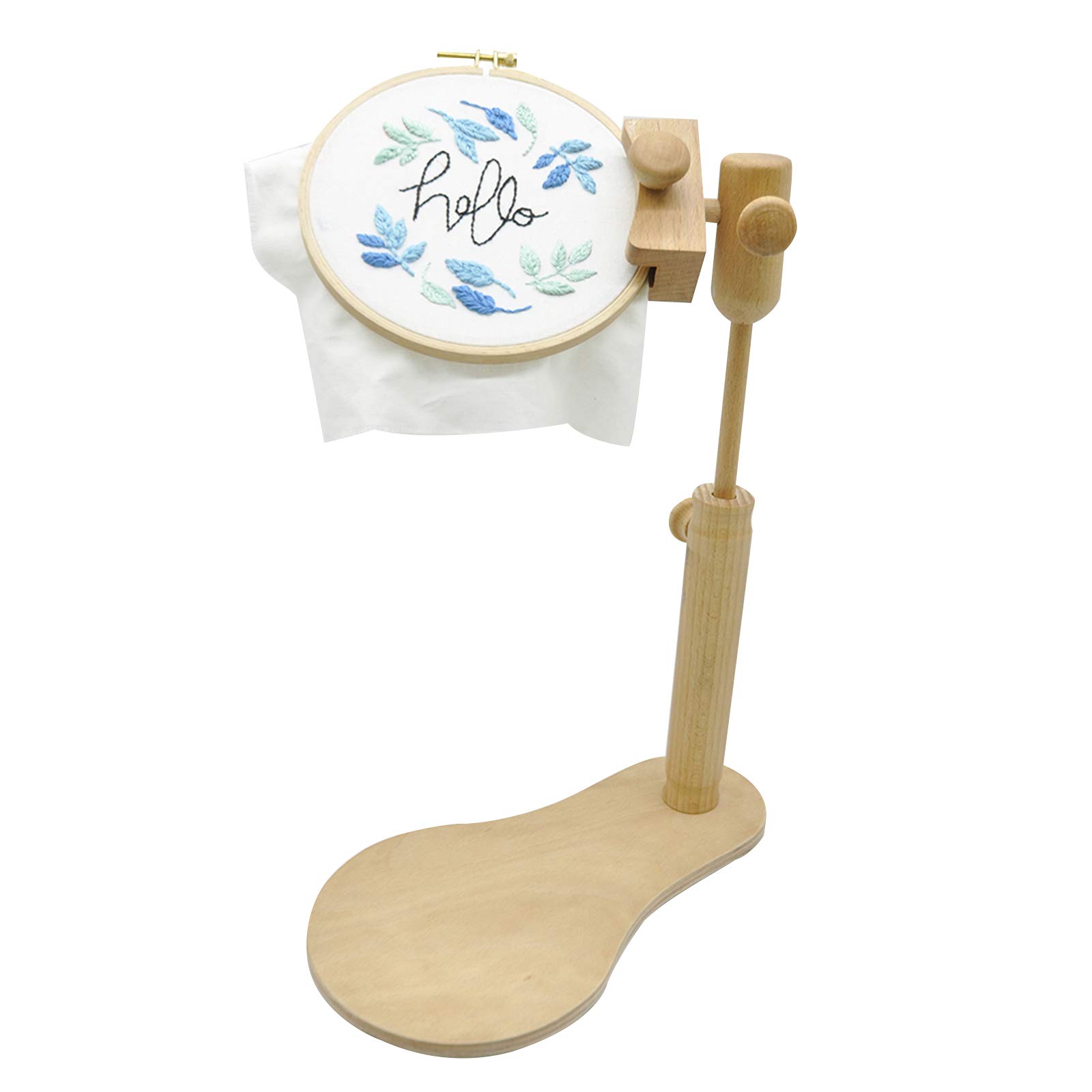 WingFly Round Embroidery Hoop Stand, Wood Embroidery Cross Stitch Rack Hoop Ring Frame Tabletop Tapestry Hoops Adjustable Wooden Needlework Lap Frame Stand Sewing Tools for Craft Sewing
