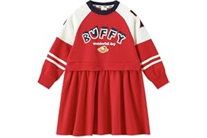 BDUCK+ Girls Sweatshirts Dress Long Sleeve Pullover Patchwork Pleated Mini Tennis Athletic Dresses for Size 3-12 Years