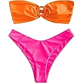 ZAFUL Women's Bandeau Bikini O Ring Strapless Tie Back High Cut Two Piece Swimsuit Bathing Suits