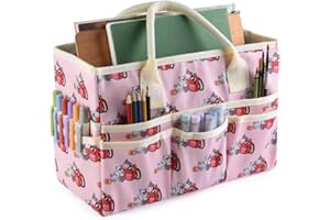 E-WEICHEN Craft Organizer Tote Bag Art Storage Caddy with Multiple Pockets Storage Containers for Art,Craft,and Office Supplies Storage Bookbags and Cats