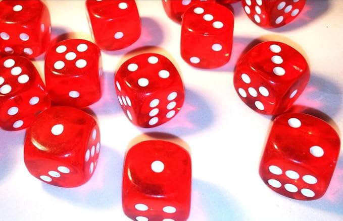 50 x groß 6-seitige durchscheinend rot Würfel 19 mm Casino Craps