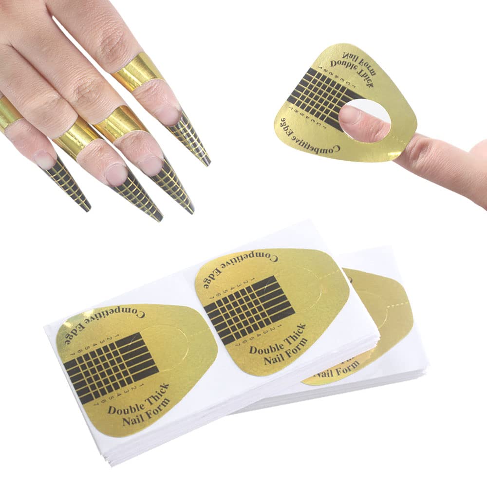Photo 1 of VNC 200Pcs Acrylic Nail Forms Sticker, Thick Nail Art Tips Extension Forms Golden Color Nail Extension Tips for Beauty and Salon Nail Art Accessories