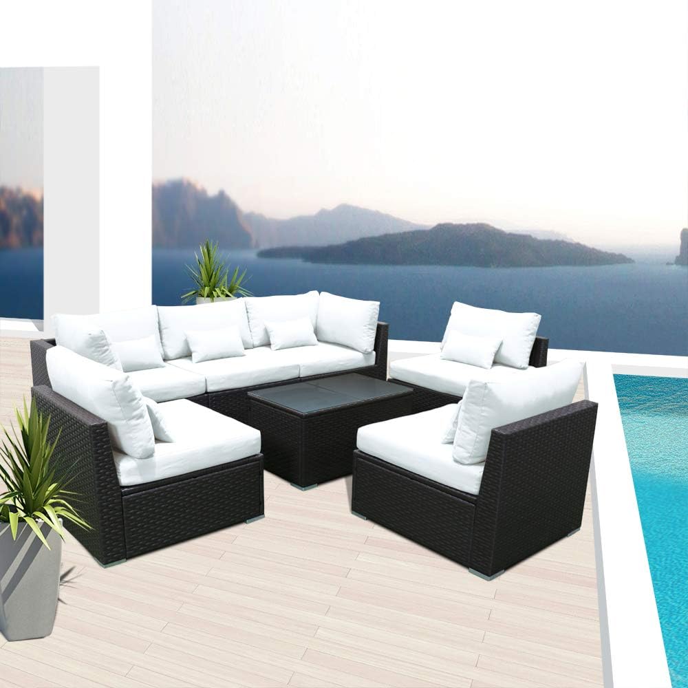 Amazon Com Dineli Patio Furniture Sets Modular Sectional Sofa Outdoor Wicker Patio Furniture Sets Pure White Garden Outdoor