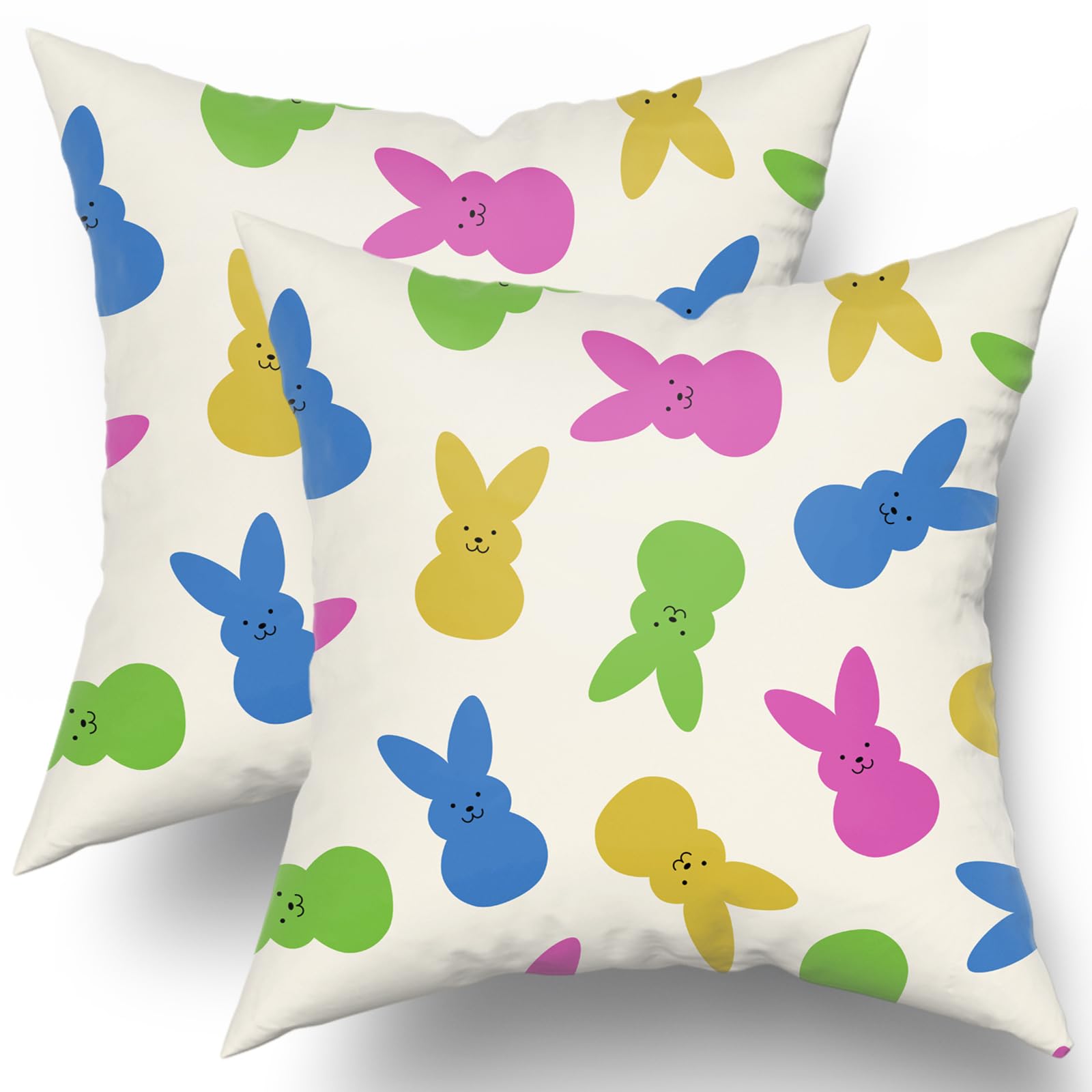 Easter Pillow Covers 18x18 Set of 2 Hot Pink Green Blue Yellow Bunny Rabbit Holiday Decorative Throw Pillows Spring Decorations Pillowcase Cotton Square Cushion Cover Decor for Home Couch Bed Soft