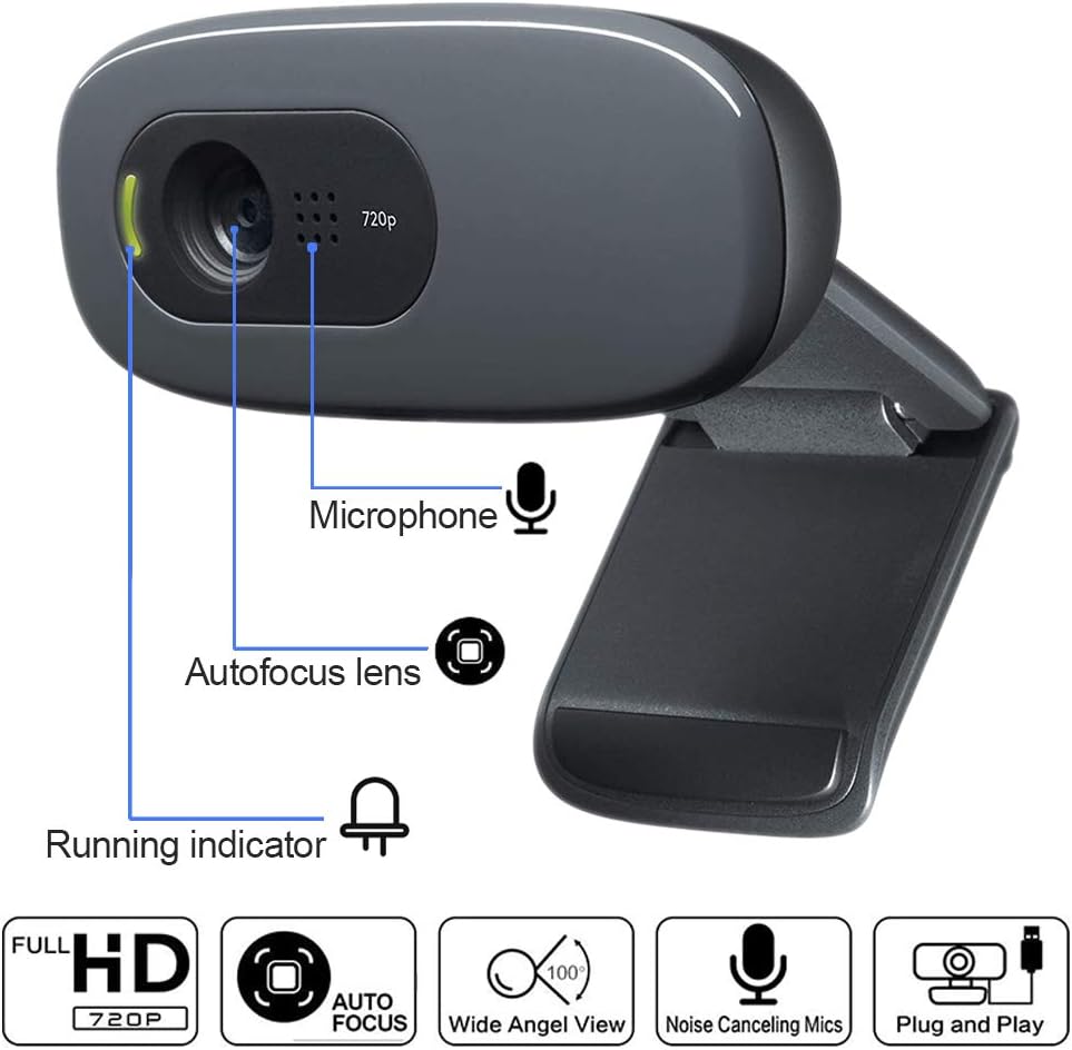 Webcam with Microphone Desktop or Laptop Webcam, HD 720p Widescreen for Video Calling and Recording,with 1.5m USB Cable
