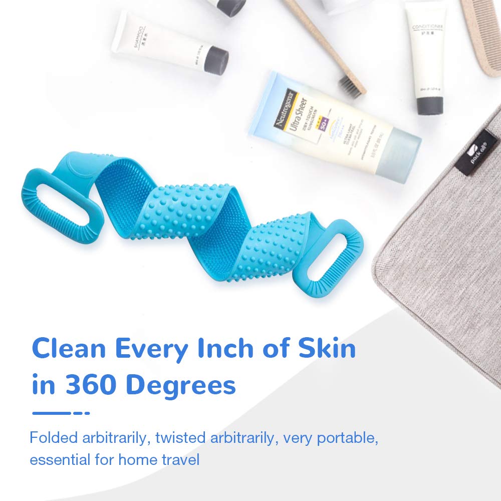 Meidong Silicone Bath Body Brush, Exfoliating Lengthen Silicone Body Back Scrubber, Easy to Clean, Lathers Well, Eco Friendly, Long Lasting, Comfortable Massage for Shower (Blue) : Beauty