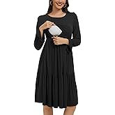 Smallshow Women's Maternity Nursing Dress Long Sleeve Ruffle Breastfeeding Clothes