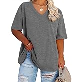 Women's Plus Size V Neck T Shirts Summer Half Sleeve Tees Casual Loose Fit Cotton Tunic Tops