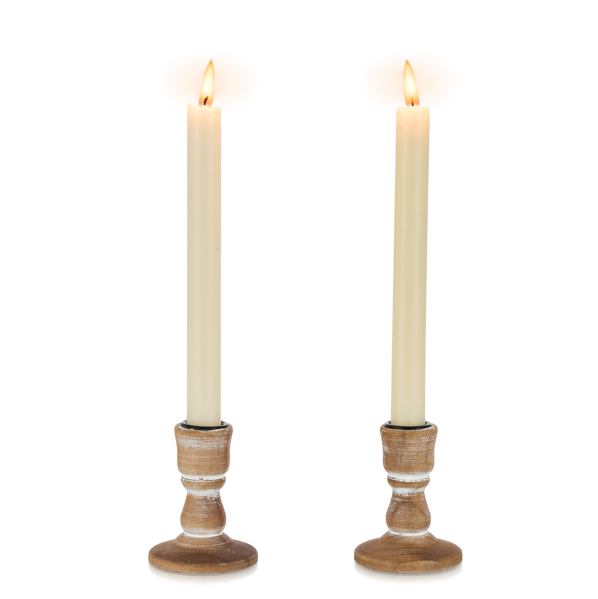 Inweder Wooden Candle Holder for Candlesticks: Rustic Candlestick Holders Lightbrown Farmhouse Taper Candle Holders for Christmas Table Centrepiece Fireplace Party Living Room Decor Set of 2