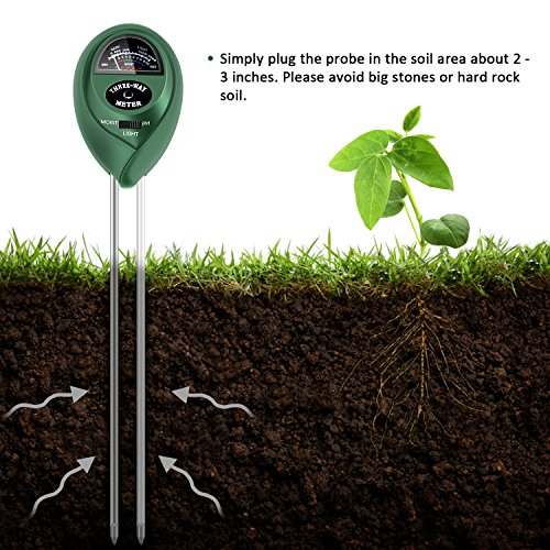 Soil pH Meter, 3 in 1 Soil Test Kit for Moisture, Light & pH/Acidity, Gardening Tools for Home and Garden, Lawn, Farm, Plants, Indoor & Outdoor Plant Care Soil Tester (No Battery Needed)