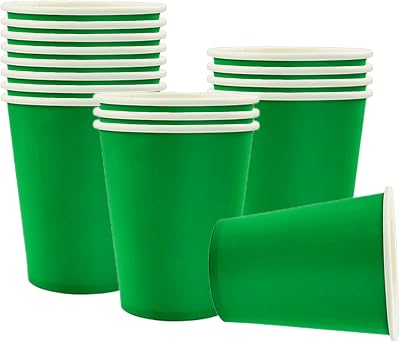 YAAVAAW 16Pcs Green Party Cups 9oz Cold Hot Drinking Cups Solid Color