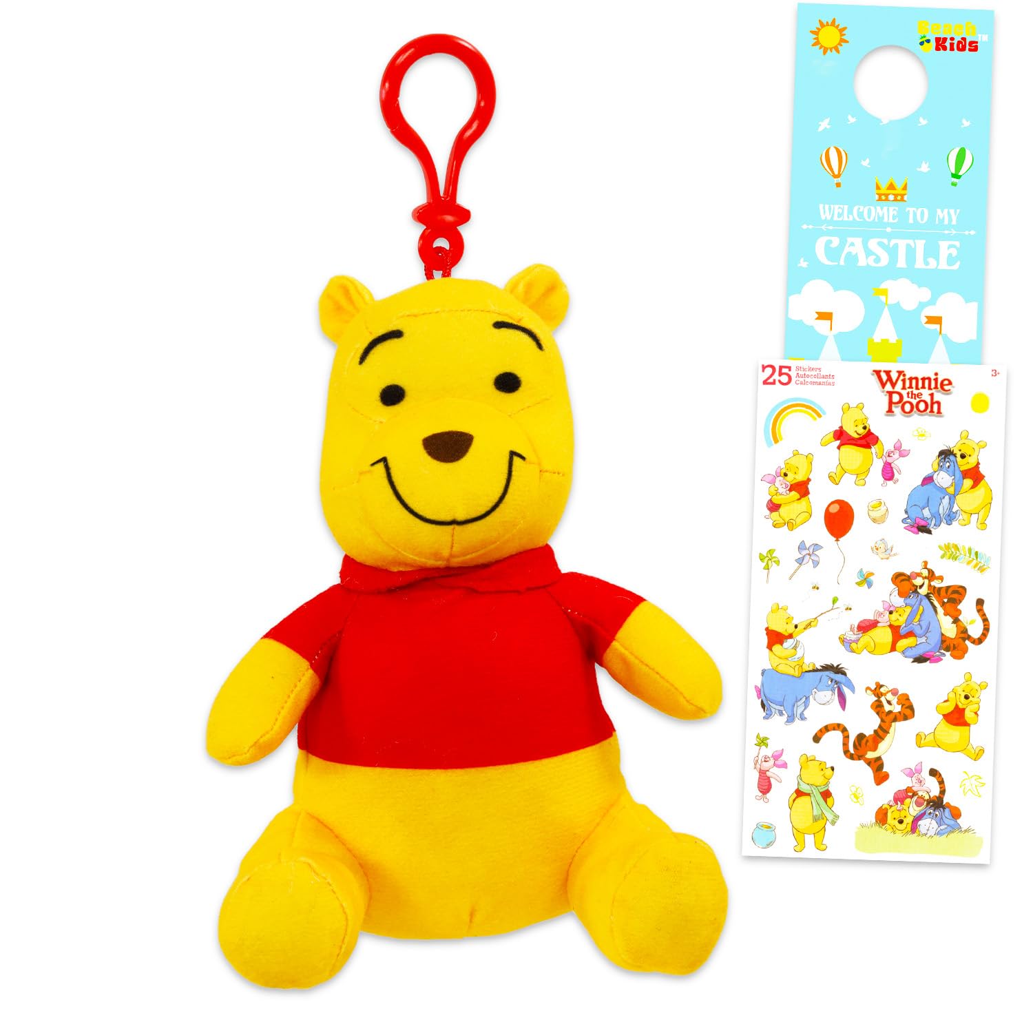 Photo 1 of ** MISSING STICKERS**Winnie the Pooh Plush Keychain Set - Bundle with 6" Pooh Bear Coin Purse Zipper Pull Pouch Plushie, Stickers, More | Winnie the Pooh Wallet Bag Clips Party Favor