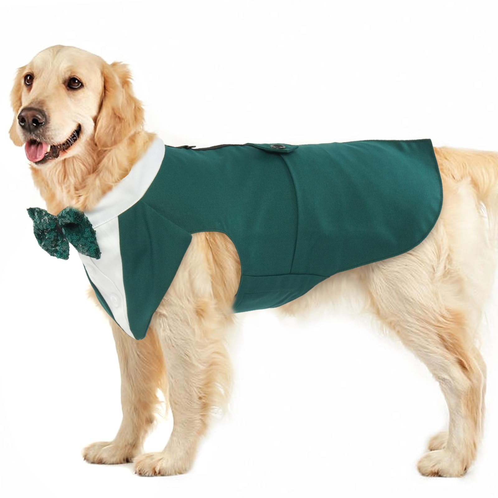 Large Dog Costume, Dog Shirt Large Dog Tuxedo Outfit Halloween Costumes for Big Dogs Men In Black Suit(DarkGreen, XXL)