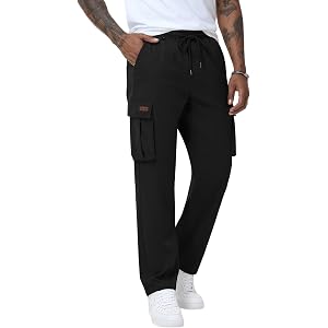 Ntrlv Men's Cargo Pants Drawstring Elastic Waist Multi Pockets | Casual Lightweight Stretch Workout Joggers Hiking Tactical A