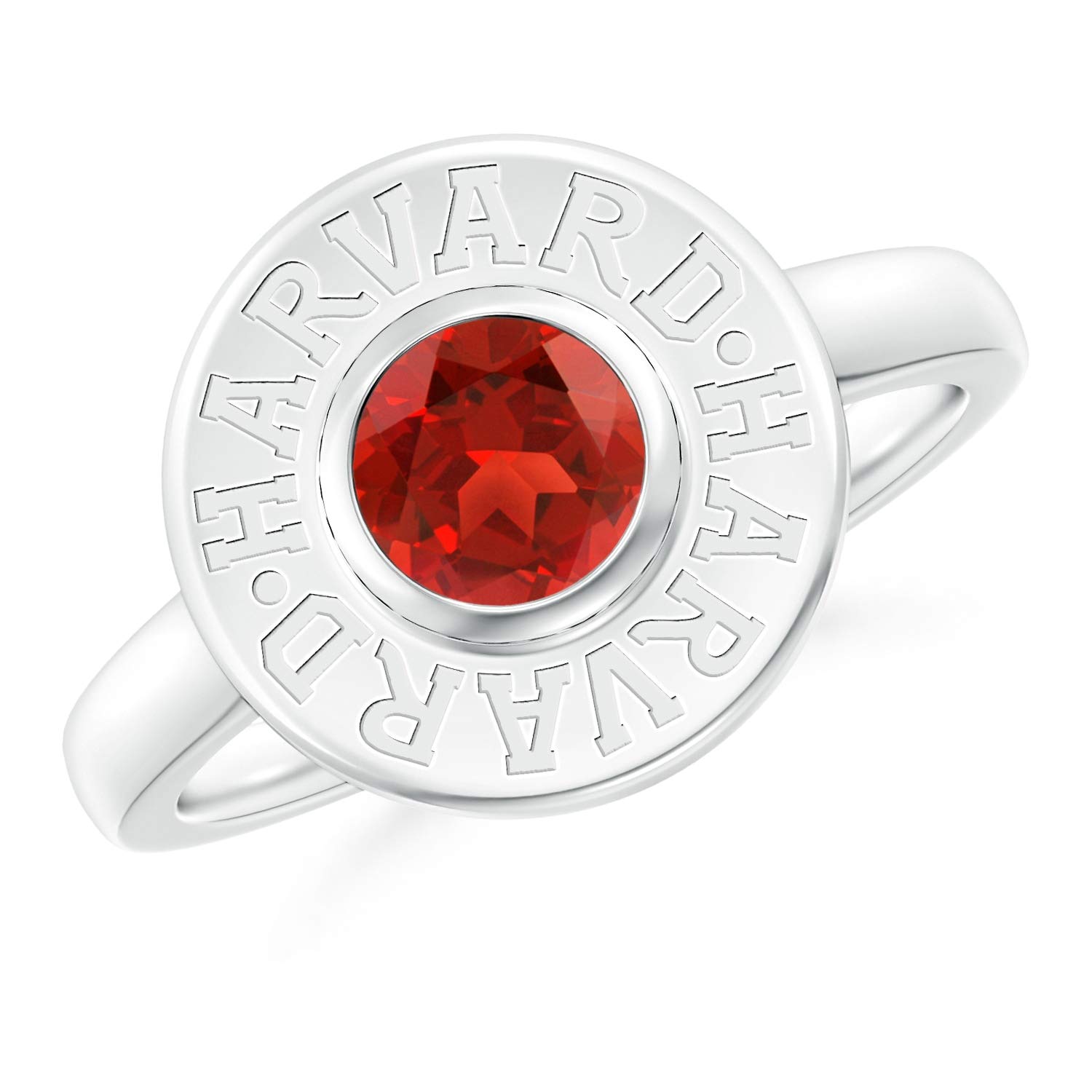 Officially Licensed by Harvard University - Harvard University Engraved Bezel-Set Garnet Solitaire R