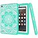 Hocase Fire 7 Case - Hybrid Rugged Shock Proof Protective Cover Case For Amazon Fire 7 Inch Tablet (5th Generation - 2015 release Only) - Aqua Flower / Grey