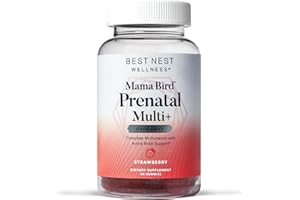 Best Nest Wellness Mama Bird Gummy Prenatal Vitamins, Methylfolate (Folic Acid), Natural Whole Food Blend, Vegan, 2 Gummies per Serving, Strawberry, Includes Bonus Healthy Pregnancy Secrets, 60 Ct