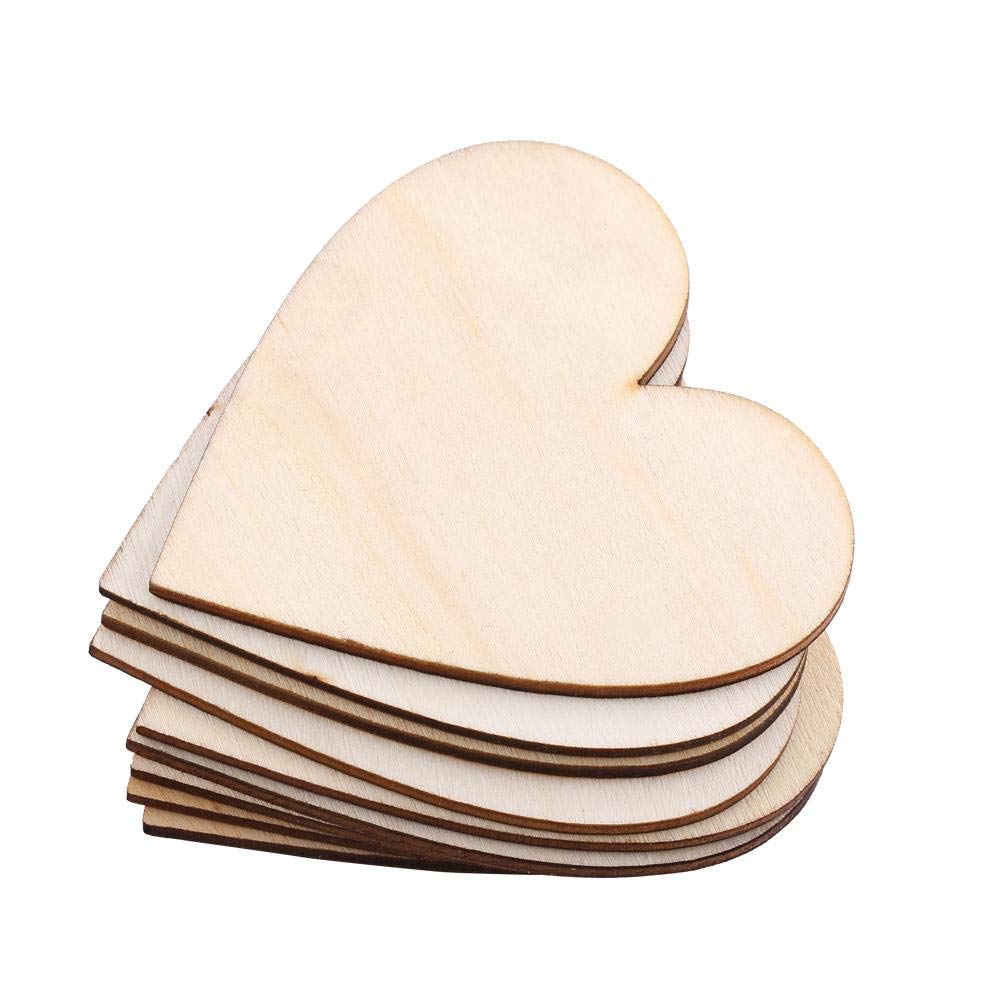 Akozon Wooden Hearts, 1 Pack of 10 mm/20 mm/30 mm/40 mm/50 mm/80 mm Wood Heart Slices for Crafts Decoration DIY (80 mm - 10 Pieces)