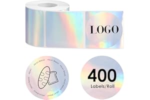 Self Adhesive Holographic Round Thermal Label Vibrant Printing Oil Proof DIY Logo Label for Name Price Tag Present Tag(Silver