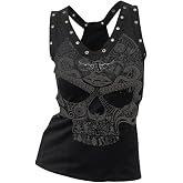 Fensajomon Skull Shirt for Women Sleeveless Printed Loose Workout Tank Top | Halloween 4th of July Country Concert Biker yoga Tees