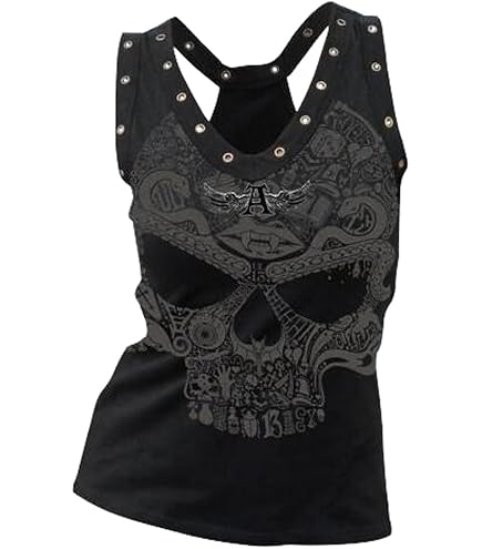 WDIRARA Women's Skull Graphic Tank Top Scoop Neck Sleeveless Tee