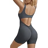 AURUZA Jumpsuits for Women, Workout V Back Rompers Seamless One Piece Tummy Control Jumpsuit Scrunch Butt Yoga Short