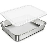 304 Stainless Steel Baking Pan with Lid, 12⅓ x 9&frac34; x 2 Inch Rectangle Sheet Cake Pans with Covers, Commercial Grade Bakeware for Cakes Brownies Casseroles, Non-toxic &amp; Heavy Duty &amp; Dishwasher Safe