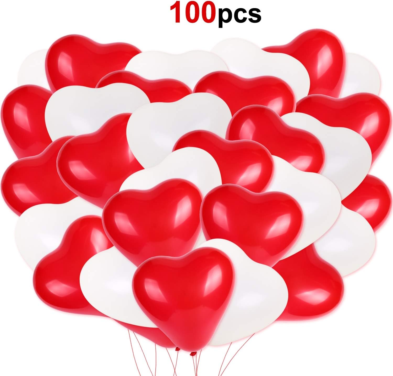 HOWAF 100pcs Hearts Latex Balloons, White and Red Heart Balloons for