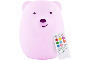 Lumipets Benny The Bear Squishy Silicone Night Light for Kids | Cute Night Light with Remote & Touch Control for Girls & Boys | 9 Color Changing Soft Portable Animal Lamp Comes with USB Cord