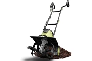 SOYUS 14 Inch Electric Tiller Cultivator 12 Amp Corded Tiller for Gardening, Garden Tiller with Folding Handle, 4 Steel Tines Wheeled Rototiller for Lawn Yard Soil Tilling