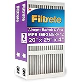 Filtrete 20x25x4 Air Filter, MERV 12, MPR 1550, 2 HVAC Filters | Allergen, Bacteria &amp; Virus, 12-Month AC/Furnace Filters, Cleaner Air, Reliable Airflow, (Act. Size 19.88x24.63x4.31 in)