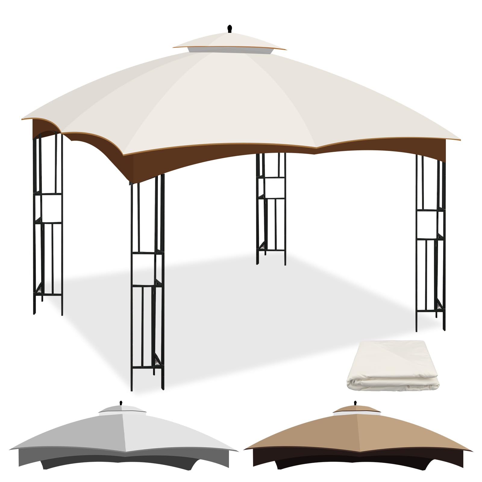 Photo 1 of 10 x 12 Replacement Gazebo Canopy Top for Lowe's Allen Roth Gazebo, Double-Tier Gazebo Roof Cover with Air Vent,Heavy Duty Canopy Roof Gazebo Top 10X12 Gazebo Cover (Beige)