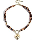 Decixde Scarf Necklace with Charm Boho Scarf Charm Necklace Heart Bow Round Beads Leopard Choker Necklaces Trendy Summer Jewelry Gifts for Women