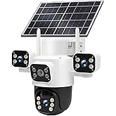 GUDFIDELIO Triple-Lens Solar Security Cameras Wireless for Home Surveillance Outdoor, 3 * 2MP HD Crystal Clarity, PTZ 360º Coverage, 8000mAh Built-in Battery, Included 64GB Local Storage