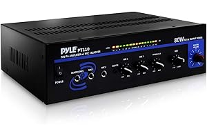 Pyle 80W Compact PA Mono Amplifier - Professional Mini Audio Receiver with 2 Mic Inputs/RCA /AUX/Headphone Jack - Bluetooth 5.0 - Independent Volume Control - for Public Address & Home Use - PT110