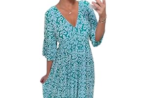PUSKIU Casual Print V-Neck Long Dress Plus Size Summer V Neck Boho Floral Dress Short Sleeve Beach Long Dress for Women