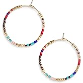 Sonatomber Handmade Boho Colorful Beaded Large Gold Hoop Earrings for Women, Bohemian Seed Beads Circle Hoops Cartilage Hypoallergenic Holiday Prom Jewelry Gift