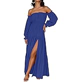 ZESICA Women's Boho Off Shoulder Spring Long Sleeve Dress 2026 High Waist Side Split Sexy Flowy A Line Long Maxi Dresses