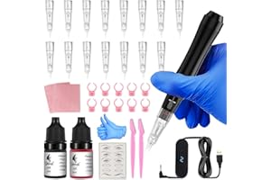 YBEAUTY Semi-Permanent Makeup Eyebrow Tattoo Kit, Professional Wired Tattoo Gun Set with 15Pcs Cartridge Needles for Eyebrow/Lip/Eyeliner, Semi-Permanent Microblading Supply for Artists Beginners