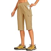 TBMPOY Womens 15" Long Hiking Shorts Below Knee Length Cargo Capri Bermuda Water Resistant Lightweight Stretch 3 Pockets