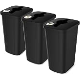 Home Logic Recycling Bin System, 3 Pack Waste Sorting Containers with Stickers, Plastic Trash Cans for Kitchen Garage Home Recycling Organization, 13 Gallon, Black