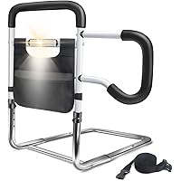 DePango Bed Rails for Elderly Adults Safety, Adjustable Height Bed Guard Rails with Night Motion Light for Seniors, Carbon St