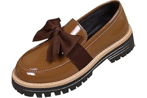 Women's Leather Bow Platform Loafers Slip-On Chunky Heel Work Office Business Shoes Ladies